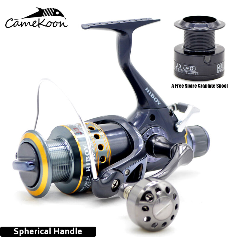 Carp Fishing Reel with Spare Spool Double Brake System Bait Feeder Spinning Reel