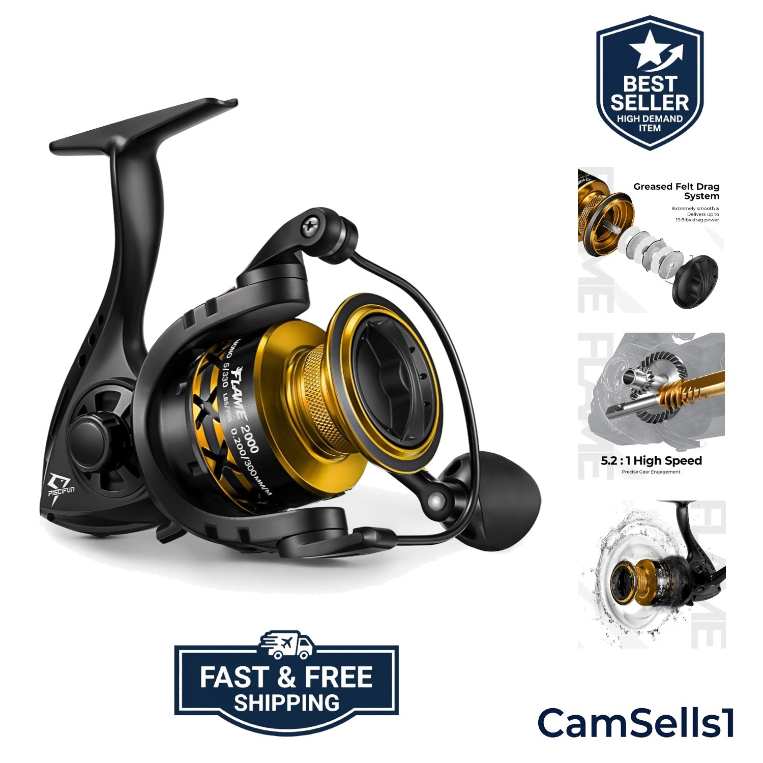 Flame Spinning Reels, Lightweight 9+1BB Ultra Smooth Spinning Fishing Reels, …
