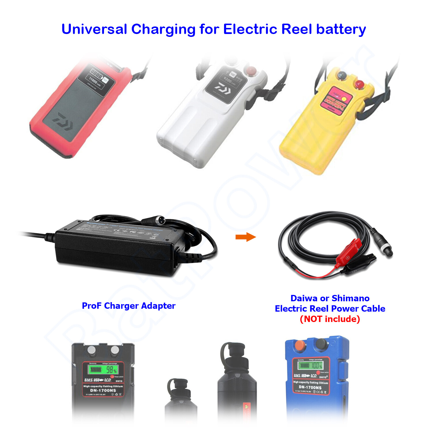 BatPower ProF Electric Reel Battery Charger for Daiwa Shimano Power Assist Reel