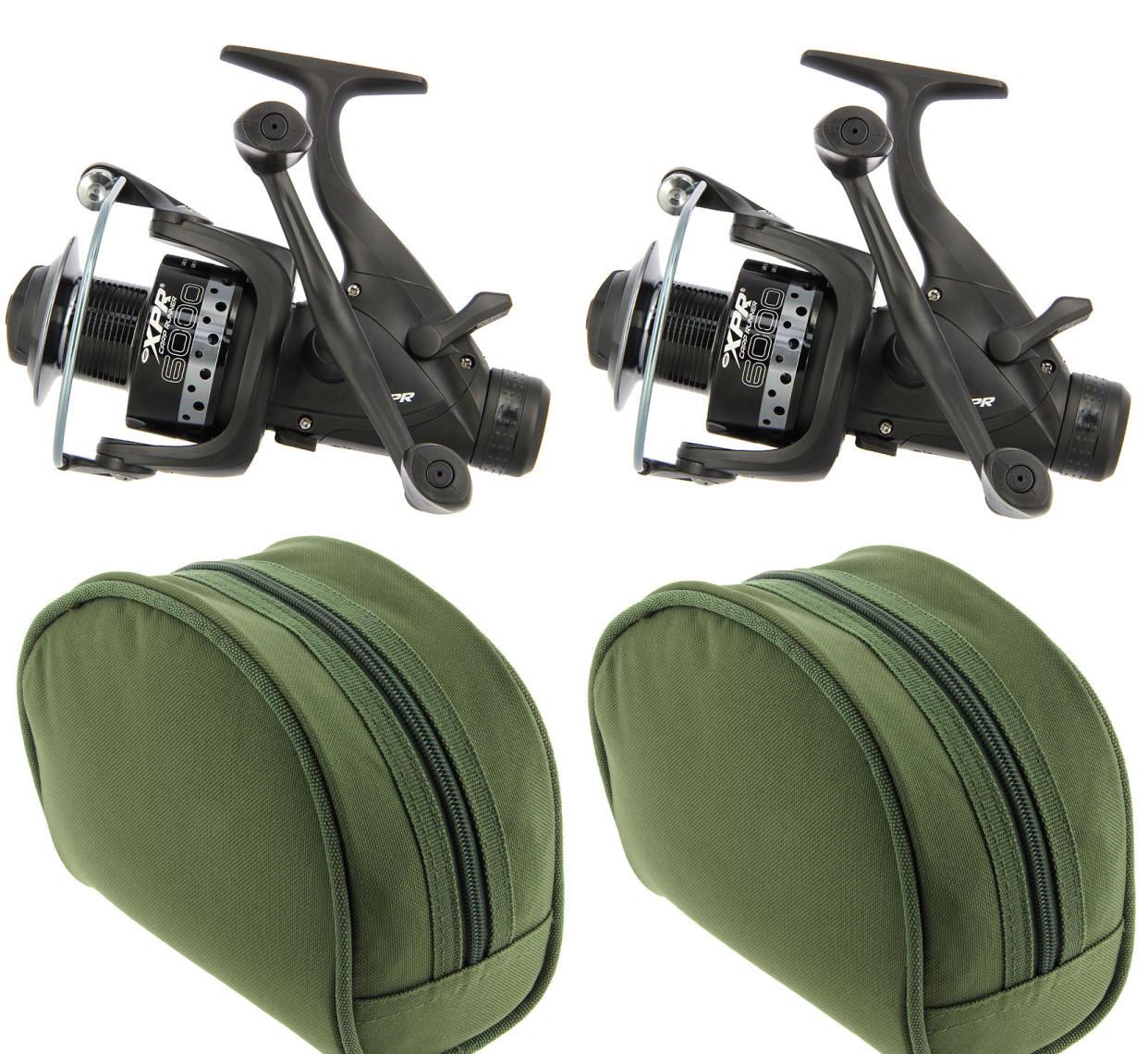 2 x XPR Carp Fishing Bait Feeder carp Runner Reels & Cases