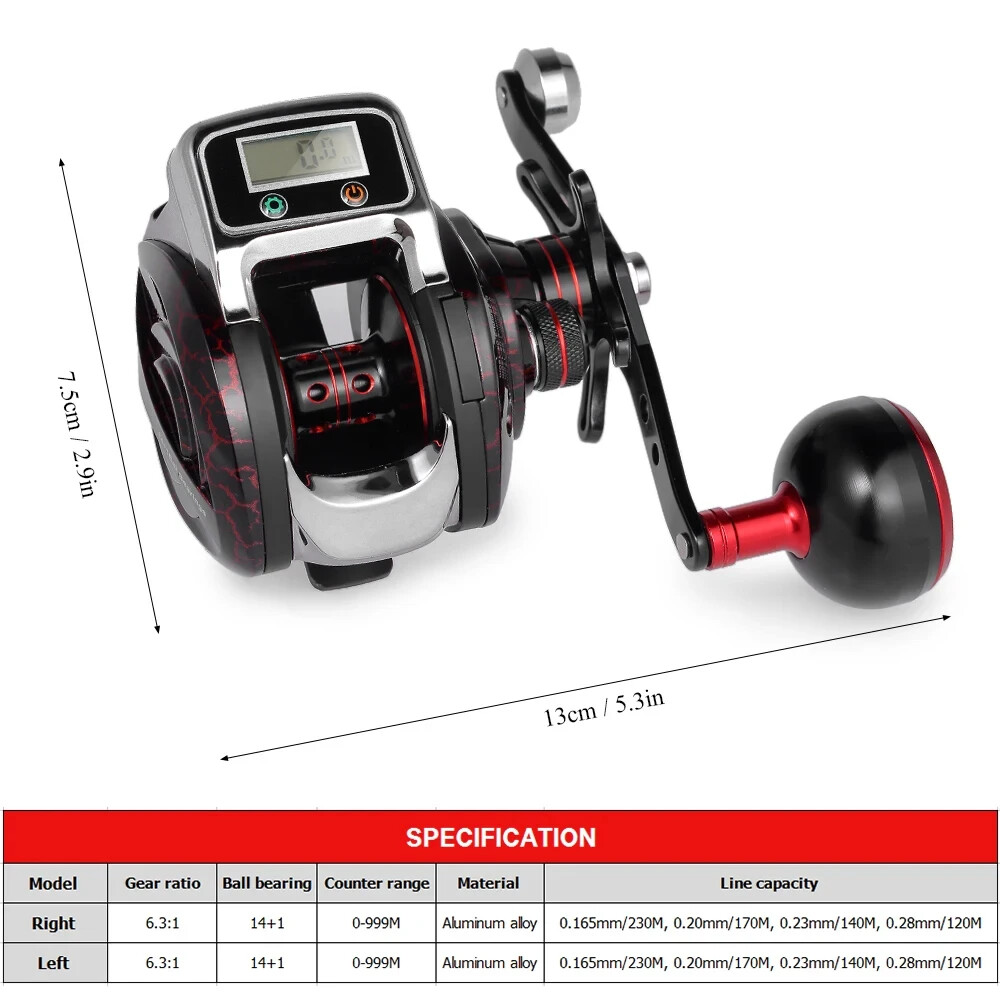 Bait Casting Fishing Reel Digital LED Display Baitcasting Reel Fishing Counter
