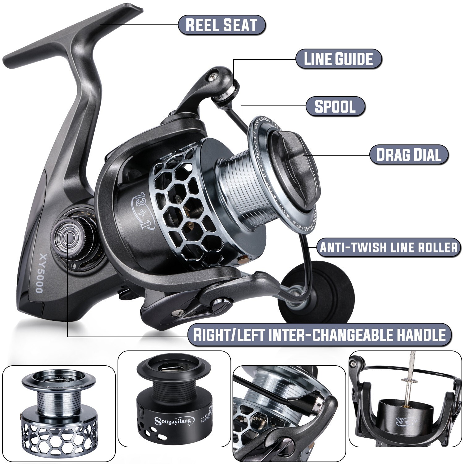 NEW Sougayilang Fishing Reel 13+1BB Ultra Spinning Reel W/ Spare Graphite Spool