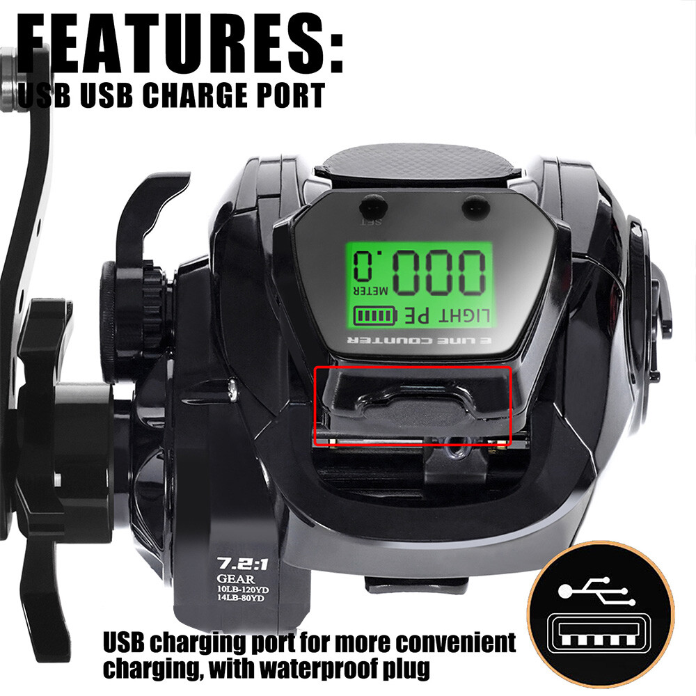 Baitcasting Fishing Reel 7+1BB 7.2:1 High Speed Baitcastingl USB Rechargeable