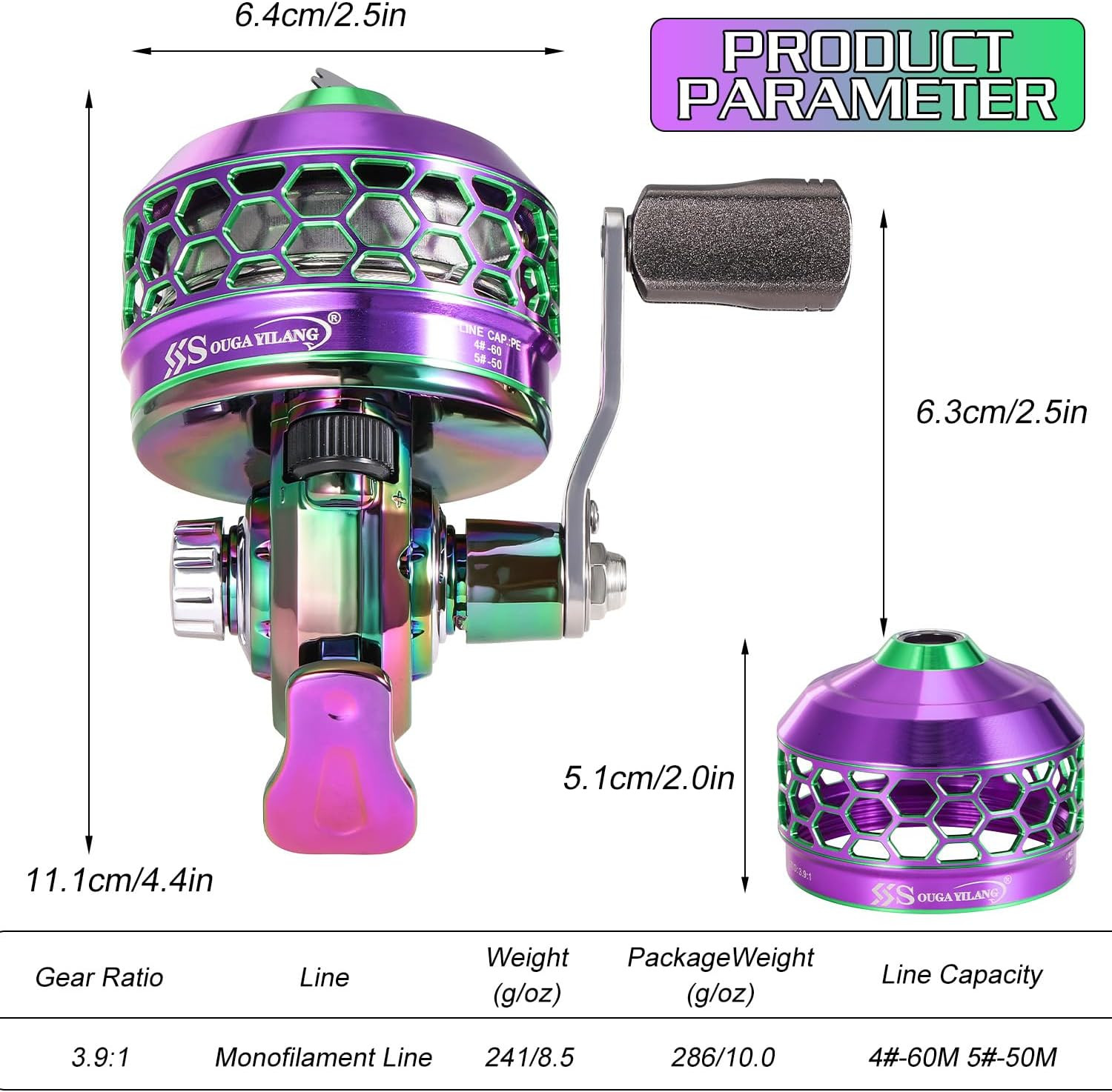 Spincast Fishing Reel,High Speed 3.9:1 Gear Ratio,Trouble-Free Push-Button Ba…