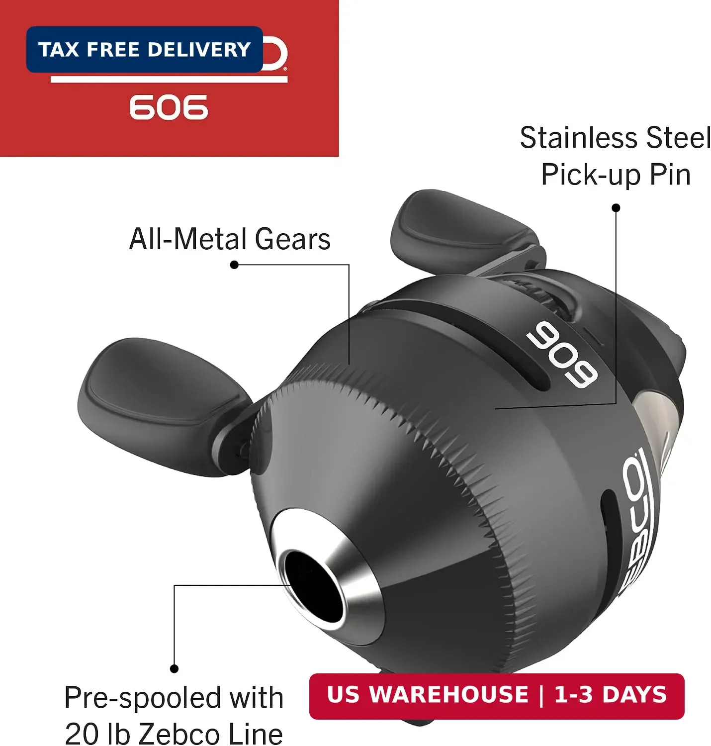 Zebco 606 Spincast Fishing Reel, Size 60 Reel, Right-Hand Retrieve, Pre-Spooled