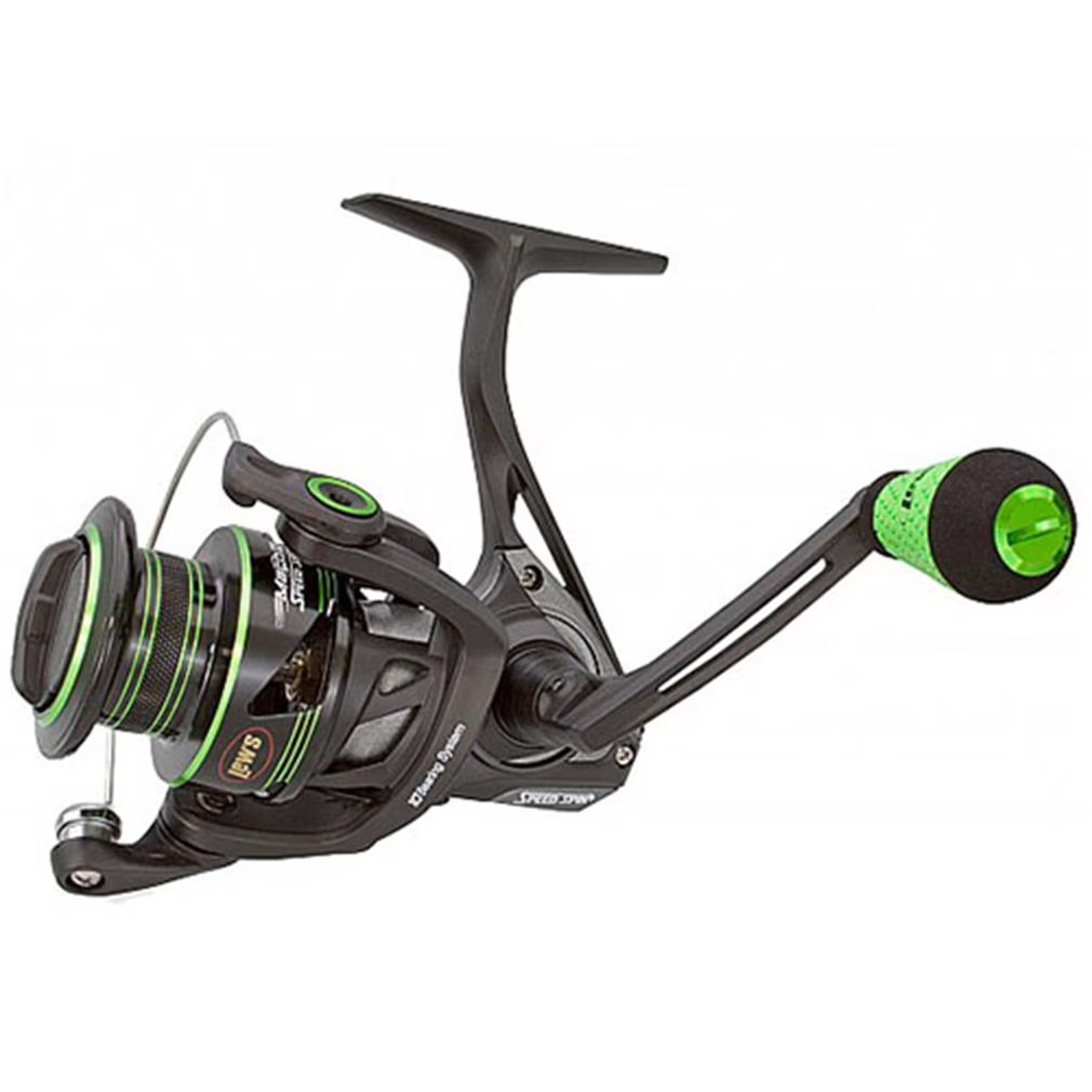 LEW’S MACH II SPEED SPIN SPINNING REEL, BLACK/GREEN *DISTRESSED PKG
