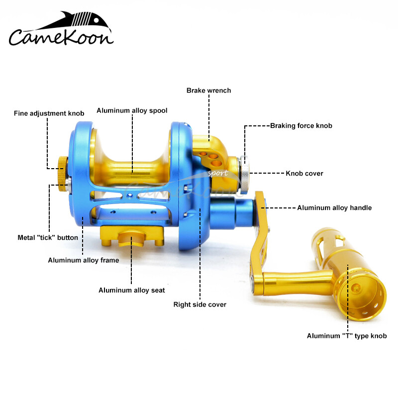 CAMEKOON Conventional Saltwater Smooth Lever Drag Reel Aluminum Trolling Fishing