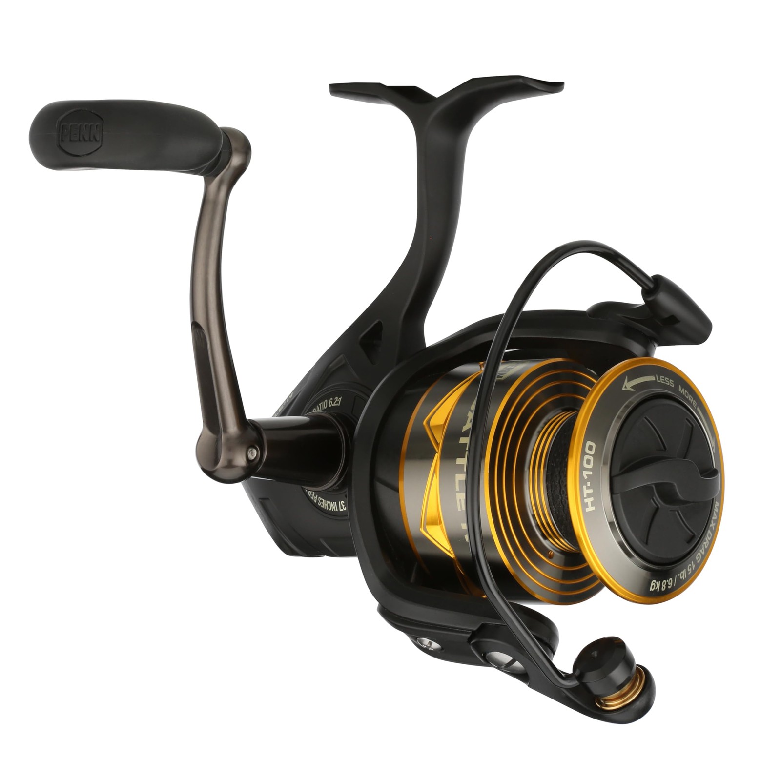Penn Battle IV Size 1000 Spinning Fishing Reel, Full 1000, Black/Gold/Smoke
