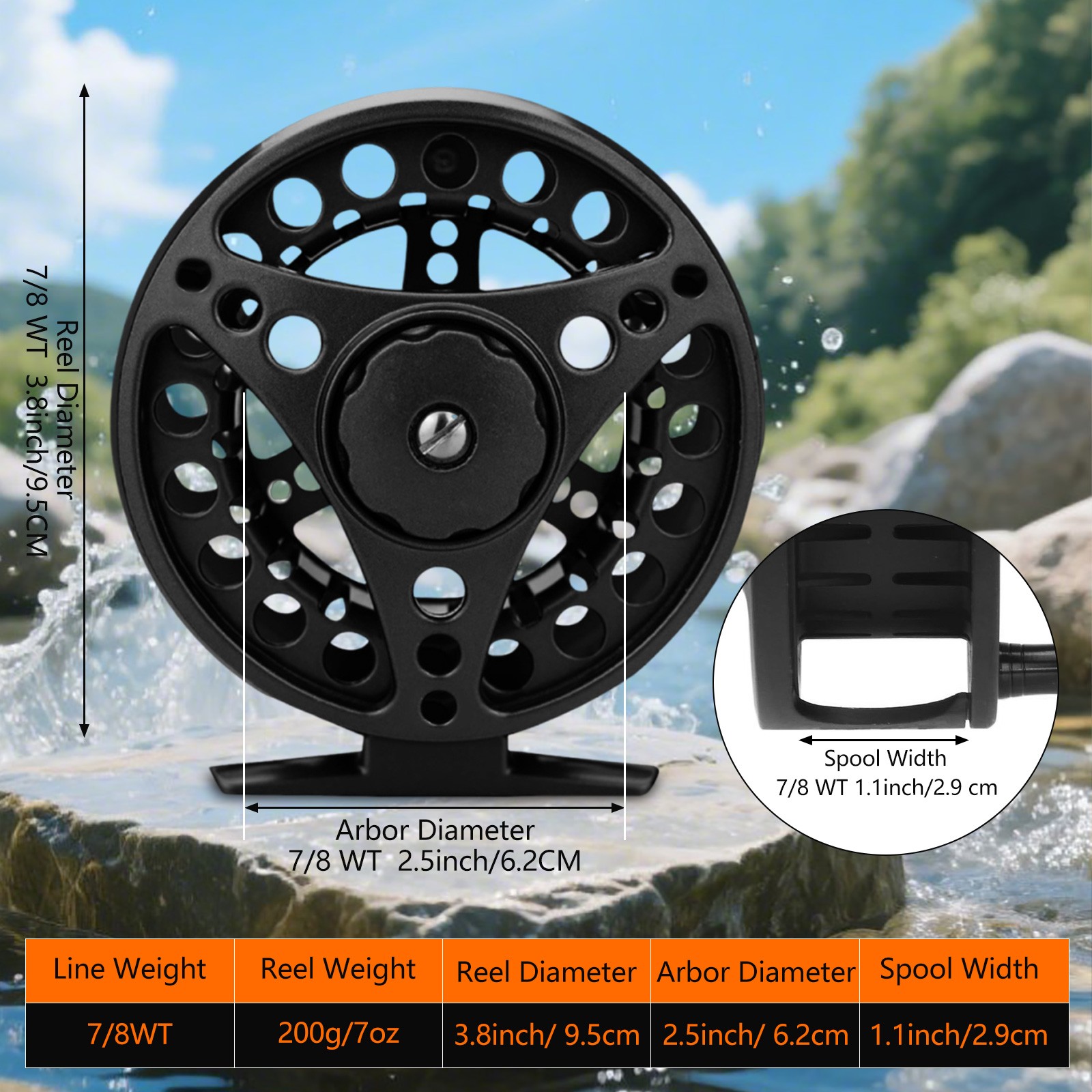 Fly Reel 7/8WT Aluminum Alloy Large Arbor Fly Fishing Reel Hand-Changed USA