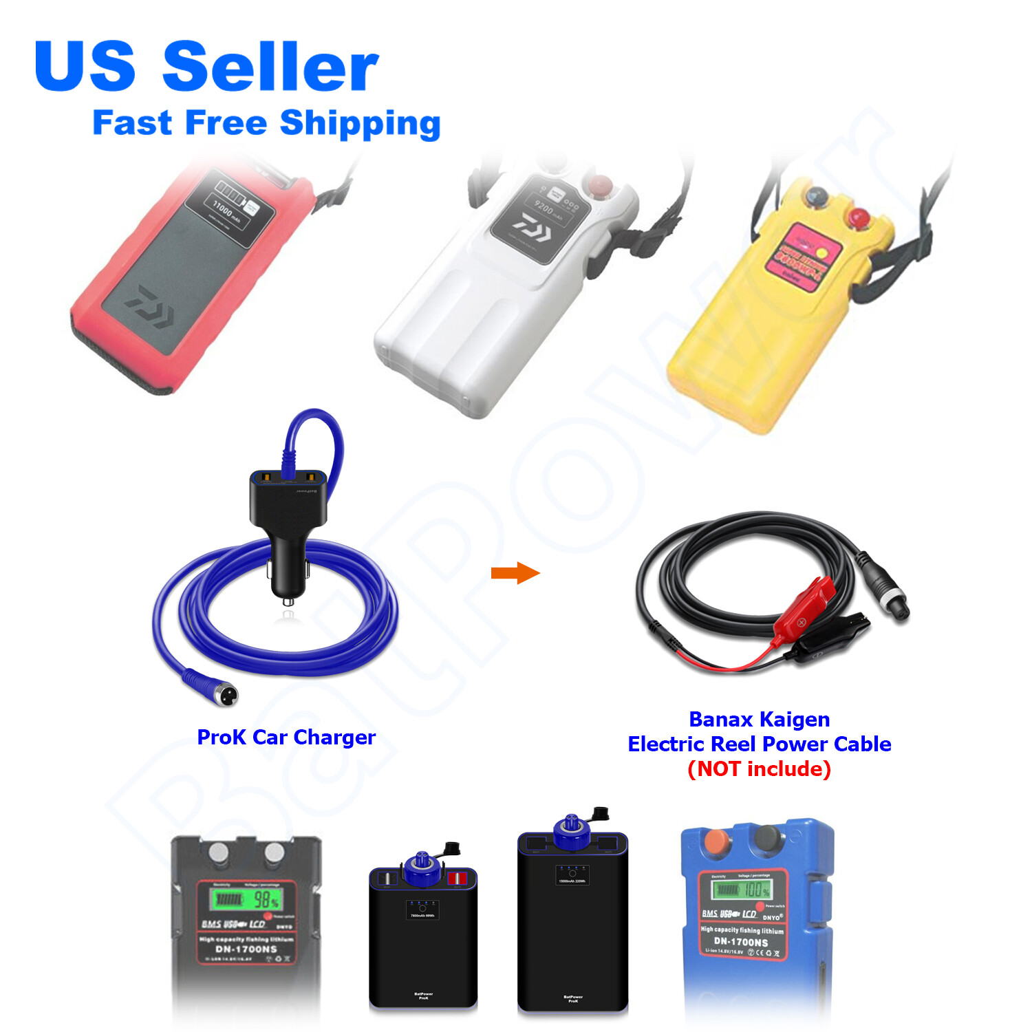 BatPower ProK Electric Reel Battery Car Charger Adapter Power for Banax Kaigen