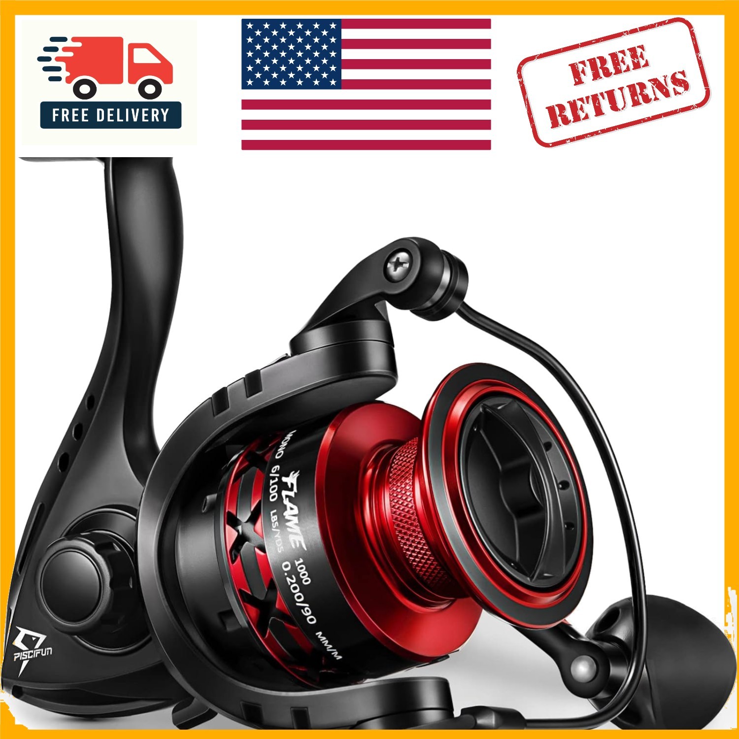 Flame Lightweight Spinning Reel 22lb Max Drag, Perfect for Bass & Trout Fishing