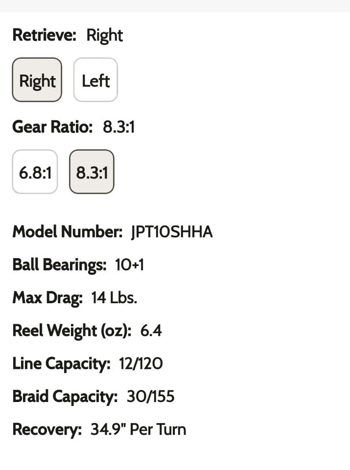 Bass Pro Shops Johnny Morris Platinum Signature LEFT Baitcast Reel JPT10HLA6.8:1