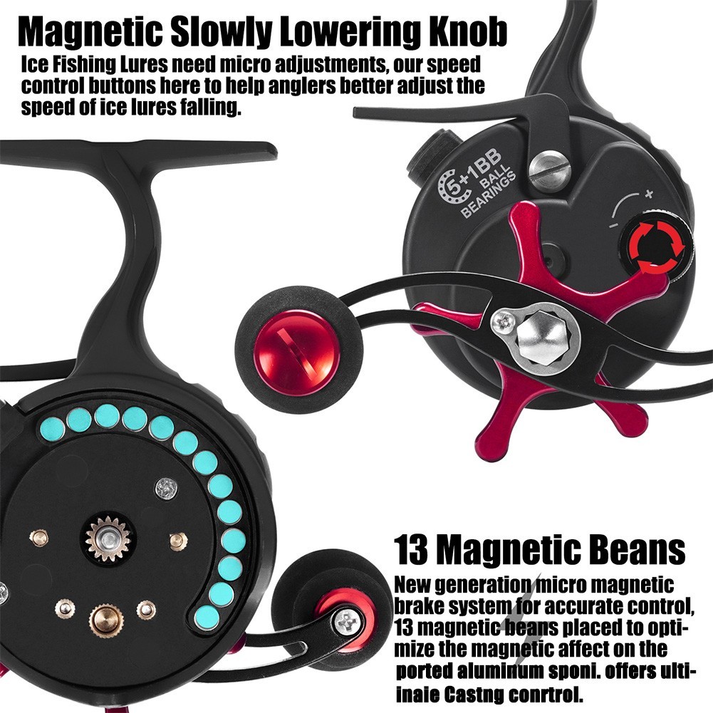 Metal Ice Fishing Reel 13 Magnets with Magnetic Brake System and 351 Gear Ratio