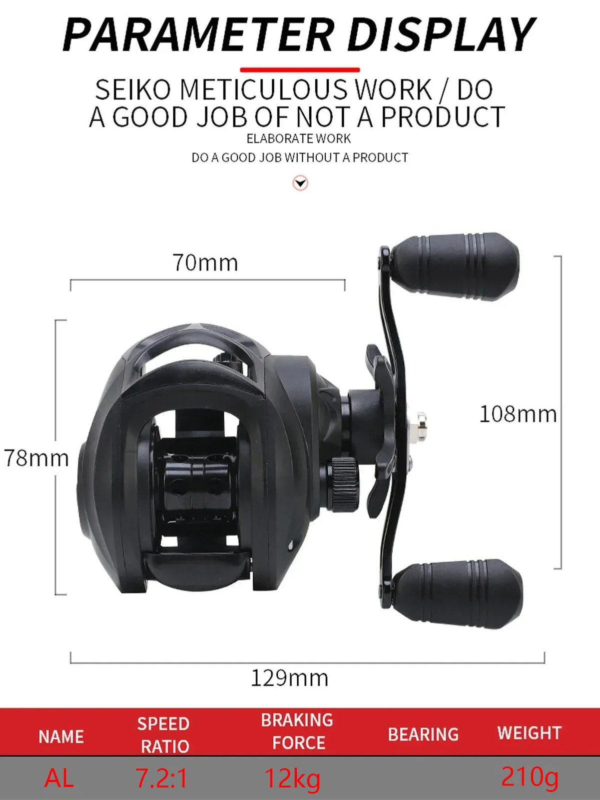 Max Drag 12kg Left/Right hand Baitcasting Reel High Speed 7.2:1 Gear Ratio Fresh