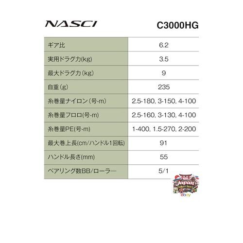 NEW Shimano 26 Nasci C3000HG High Grade High Grade Spinning Reel JP