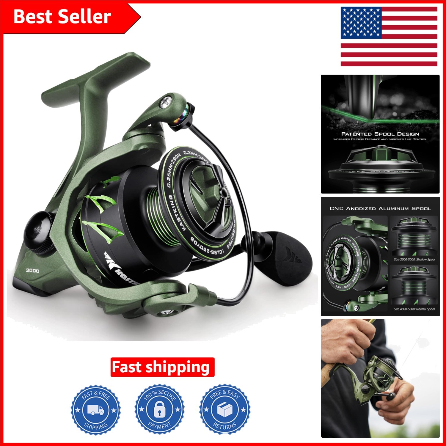 Spartacus II Spinning Reel – Lightweight Carbon Fiber, 22LB Drag for Ice Fishing