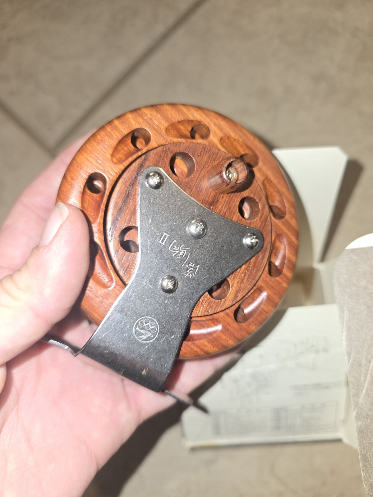 Rare Vintage Otoshigoma II Karin Wood Wooden Surf Breakwater Fishing Reel In Box