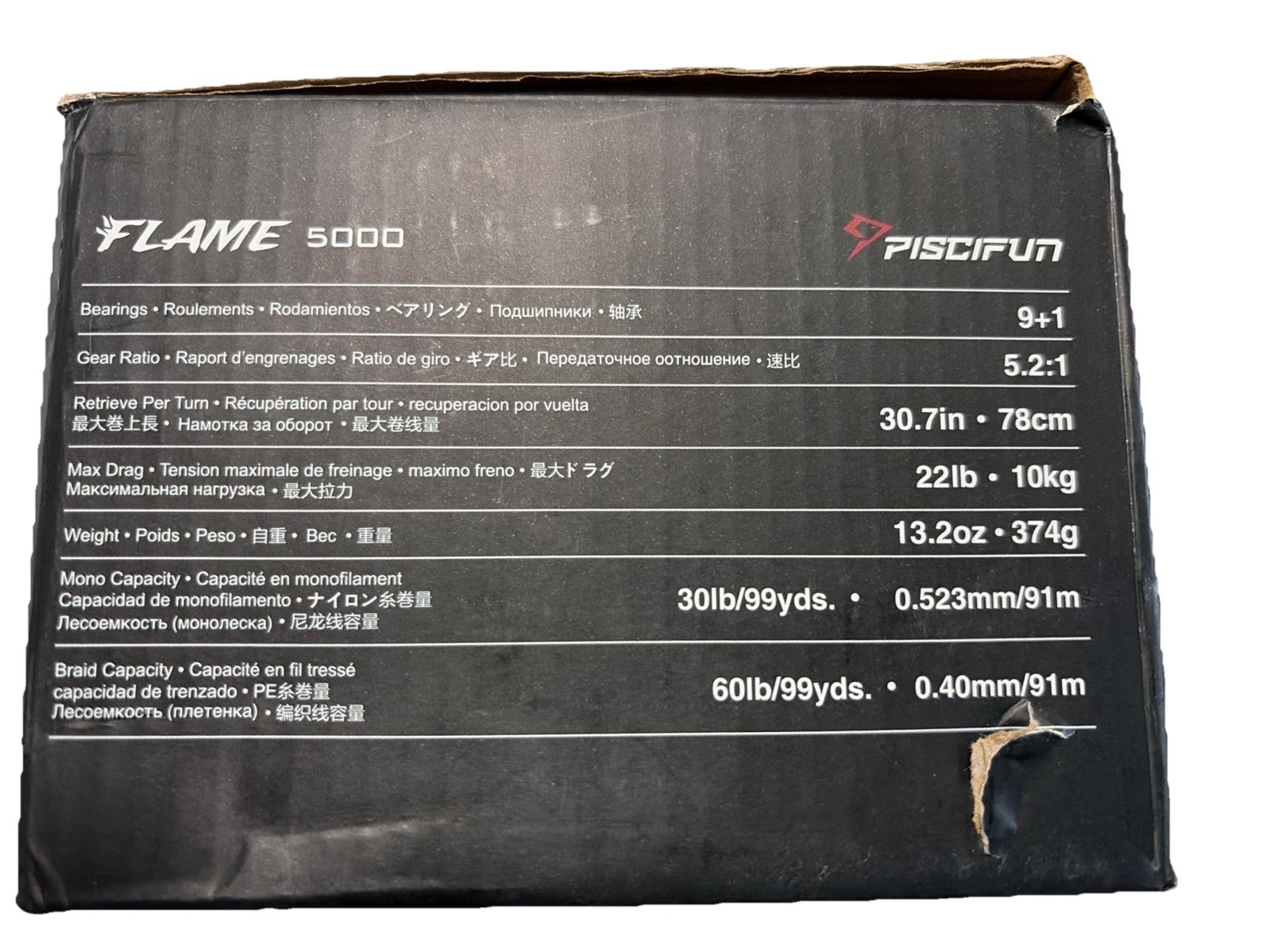 Piscifun Flame 5000 Fishing Spinning Reel 13.2oz, 9+1 BB, 5.2:1 – Open box