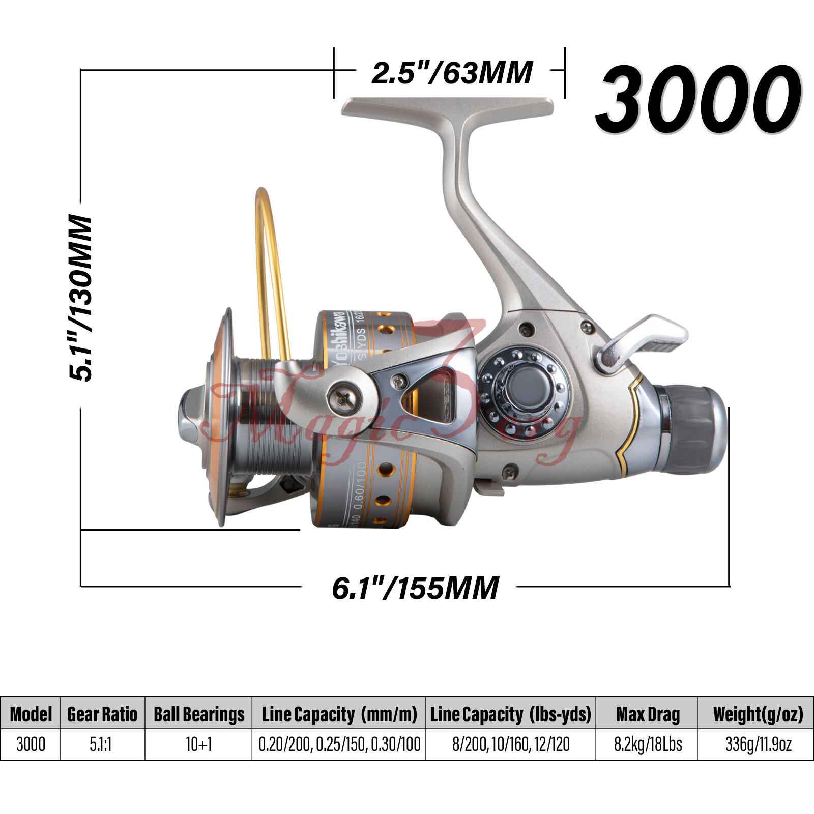 Fishing Spinning Reel Dual Drag 3000 Lightweight Ultra Smooth Freshwater Bass
