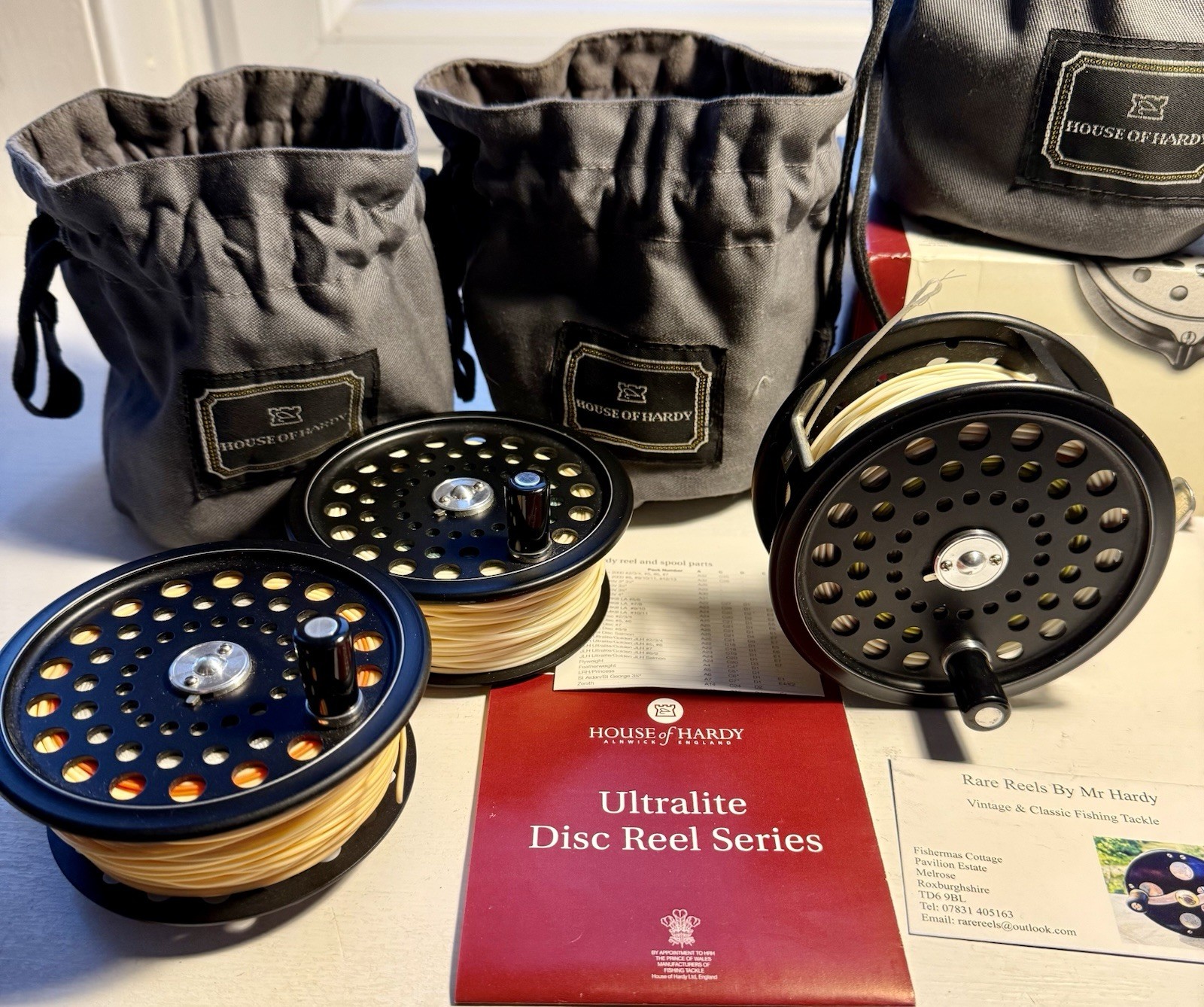 Hardy Ultralite DiscSalmon Fly Reel No 416 with 2 Spools Lines Bags & Reel Box