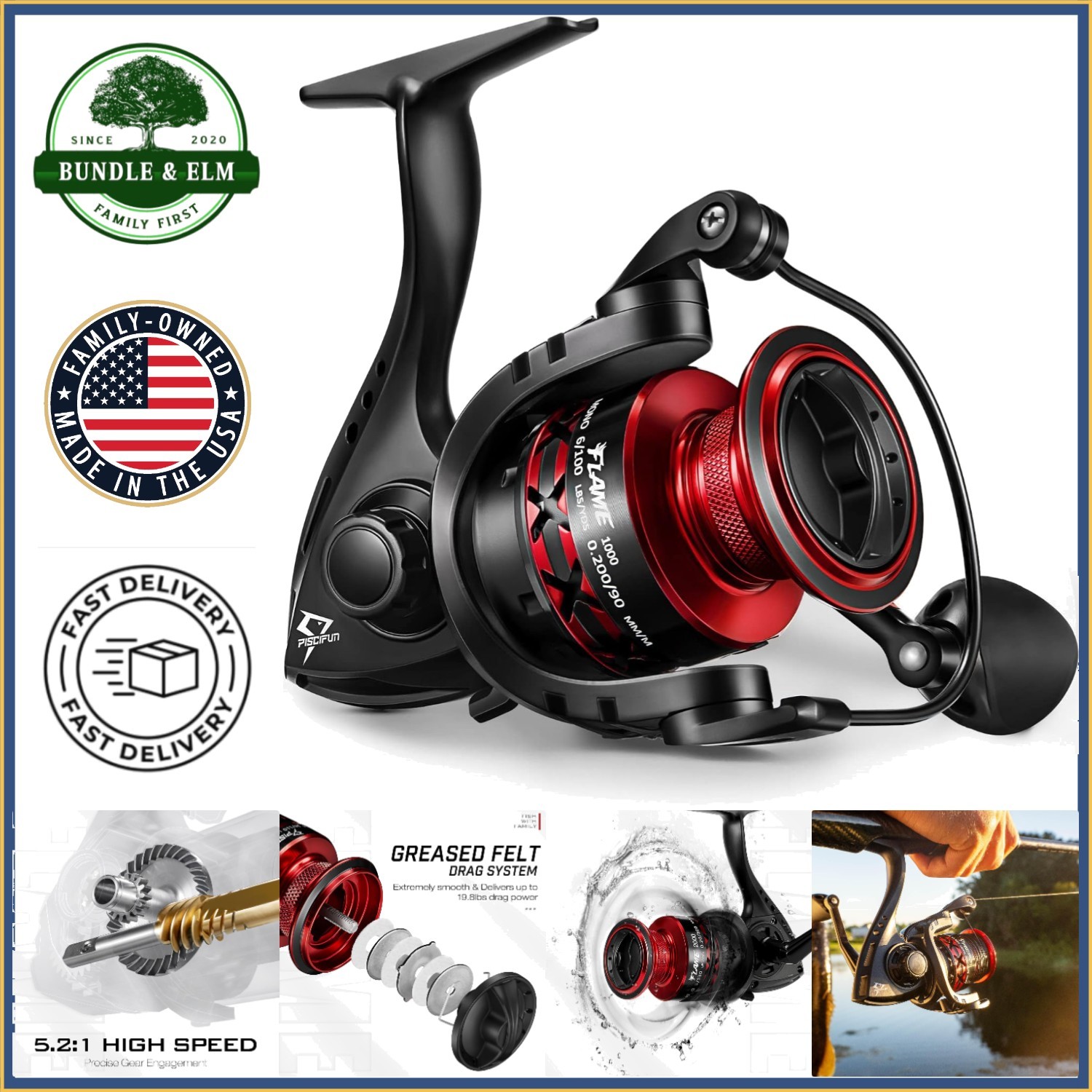 High Performance 1000 Size Fishing Reel with Aluminum Graphite Construction