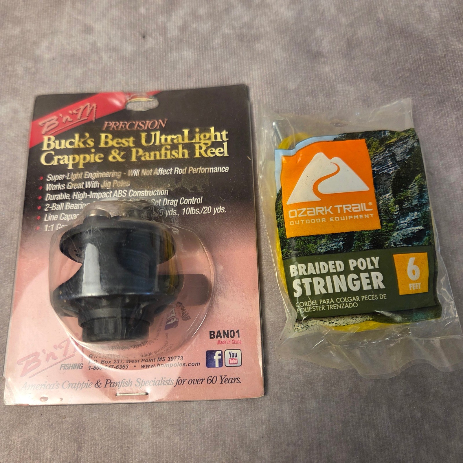 B’n’M Buck’s Best UltraLight Crappie Panfish Reel BAN01 Ozark Trail Stringer Set