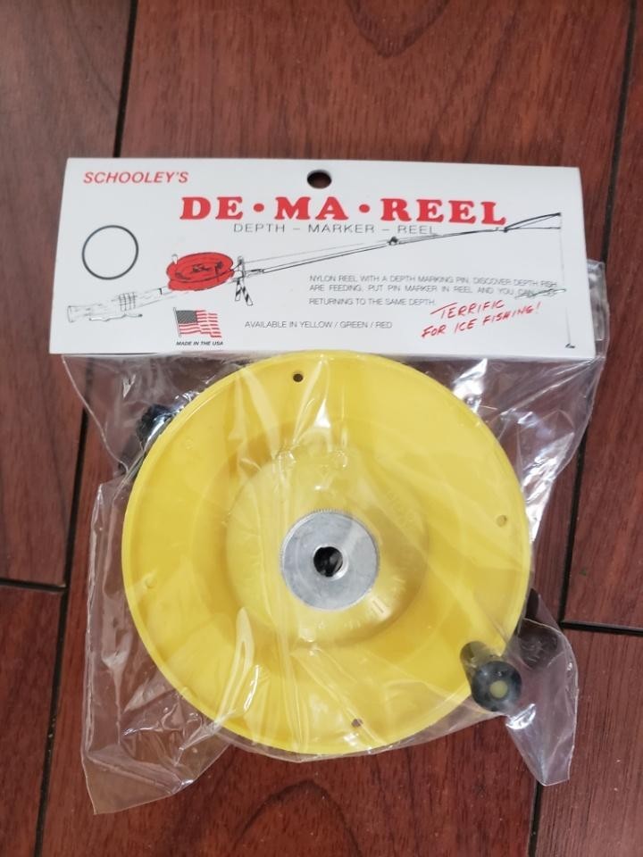 Schooley De-Ma-Reel, TWO, Depth Marker Ice Fishing Reel, Yellow