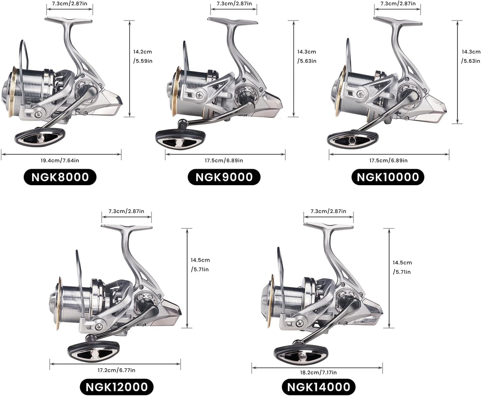 Spinning Reel 8000 9000 10000 12000 14000, Metal Surf Fishing Reels, 4.8:1 Gear