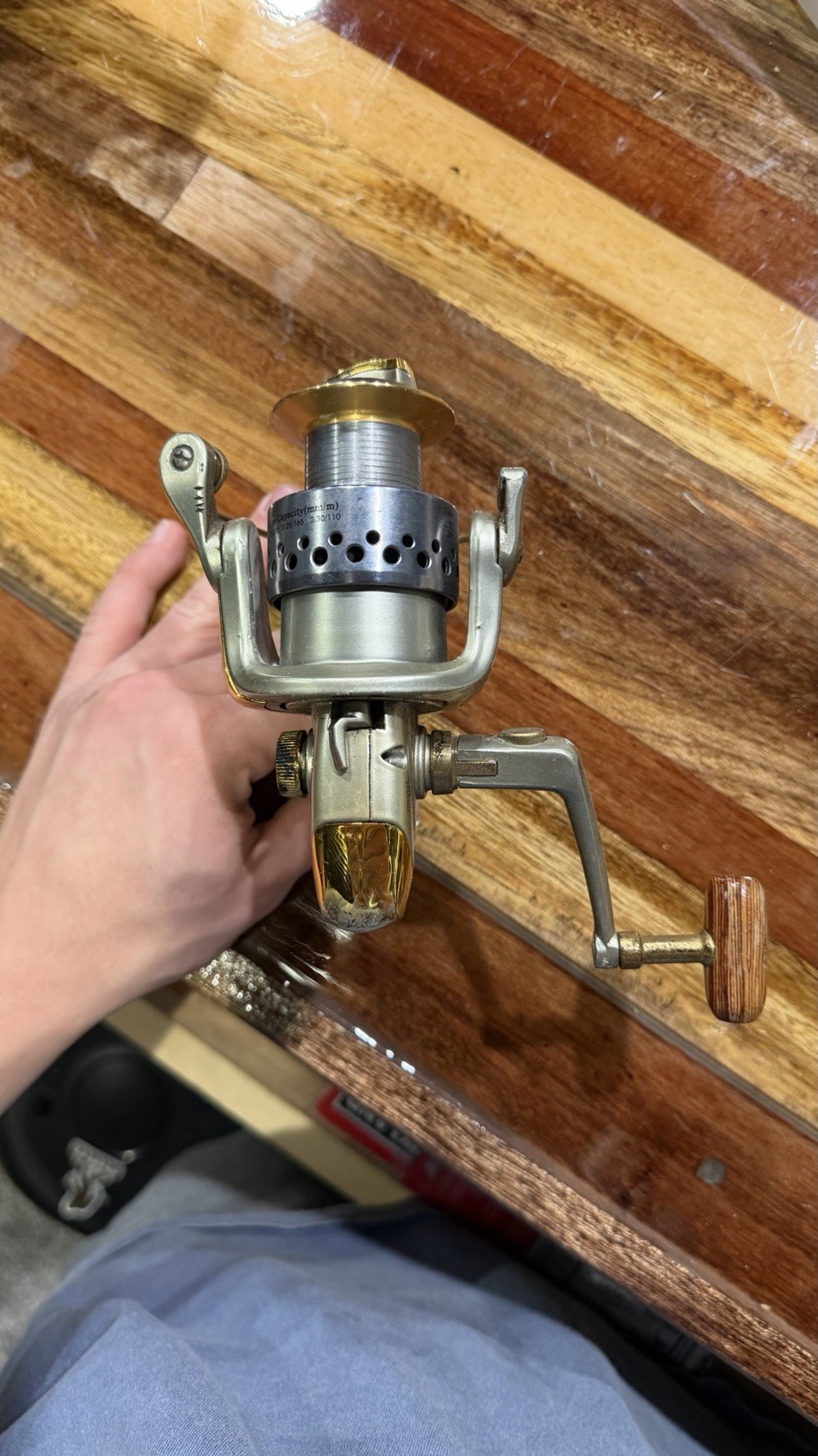 Fisherman’s Habit EX30F Spinning Fishing Reel Silver Gold Wooden Handle