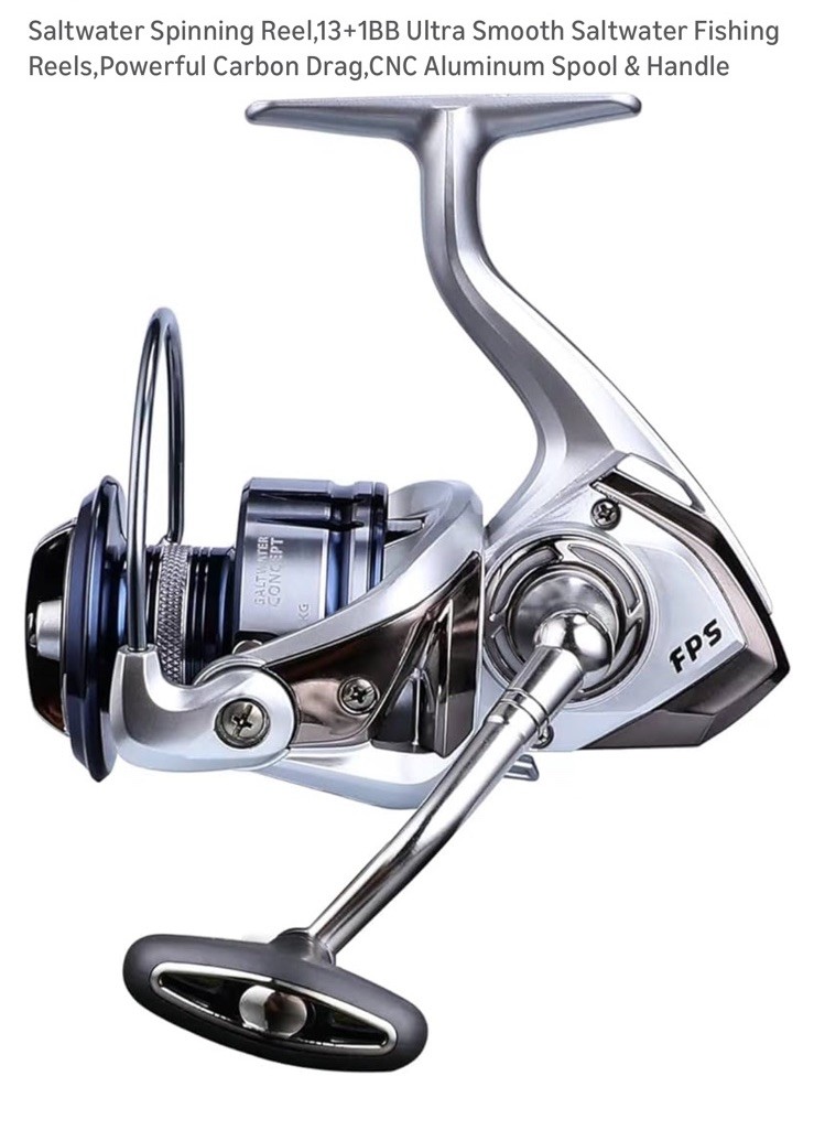 Saltwater Spinning Reel,13+1BB Ultra Smooth 2000, silver & amp;blue