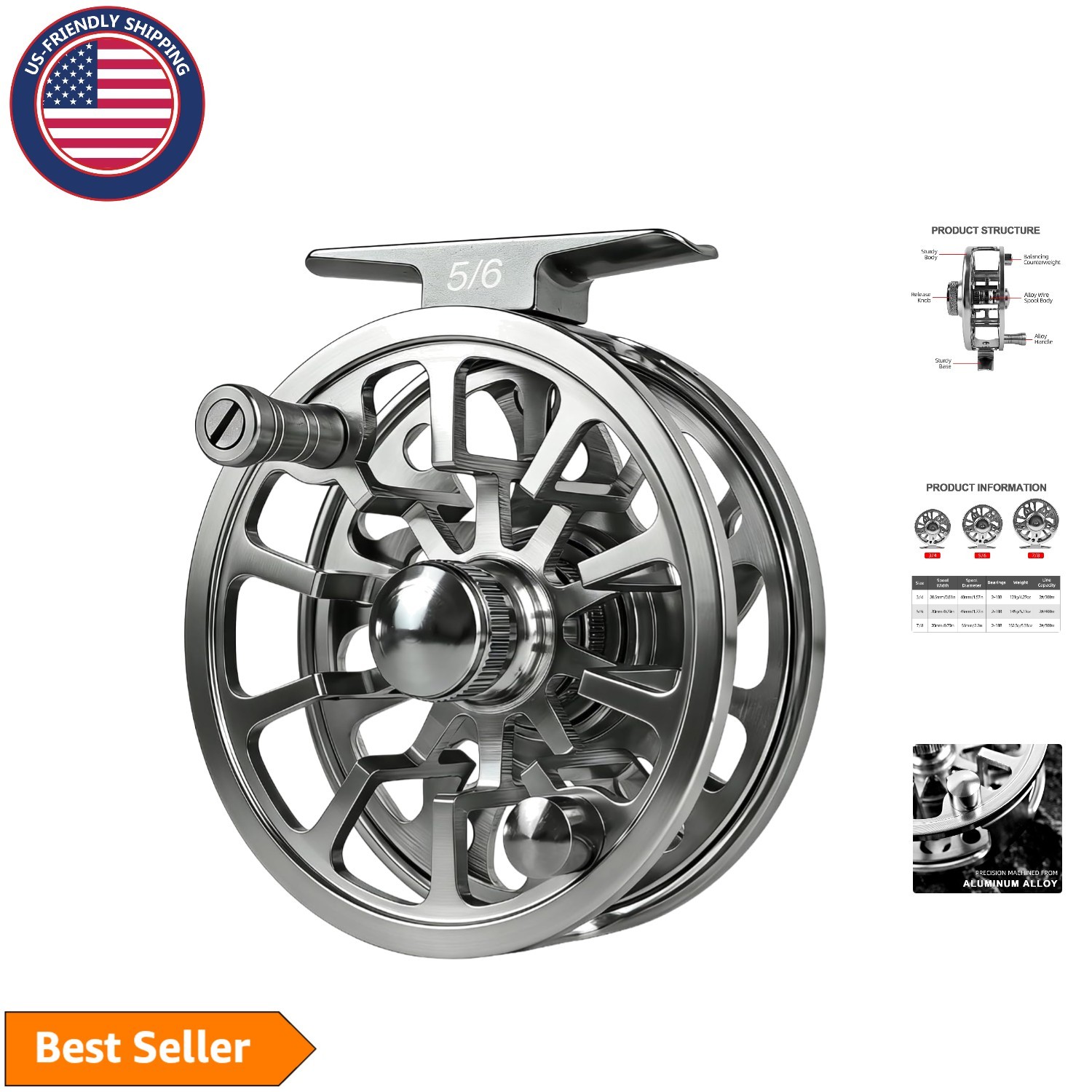Corrosion-Resistant Fly Fishing Reel 3/4wt – Silver Finish & Optimal Balance