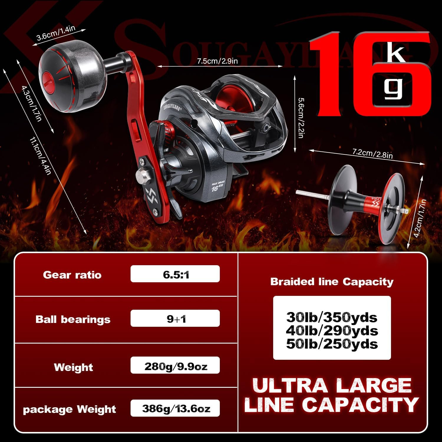 Baitcasting Reel, 7.0:1 Gear Ratio Super Smooth Power, 9 + 1 Shielded Ball Beari