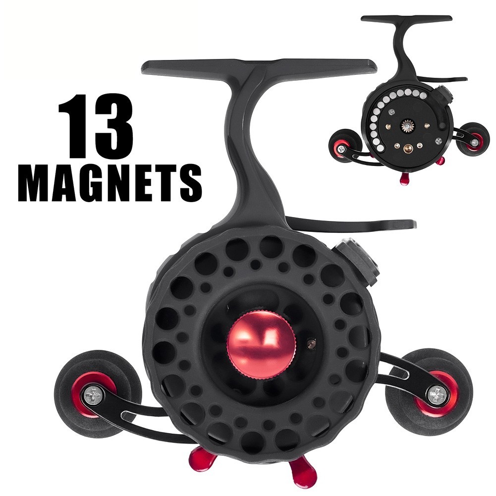 Metal Ice Fishing Reel 13 Magnets with Magnetic Brake System and 351 Gear Ratio