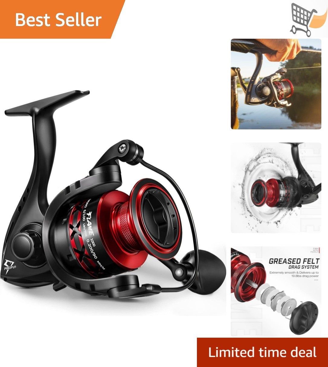 Lightweight Spinning Reel 9+1BB Aluminum Graphite 19.8LB Max Drag Freshwater