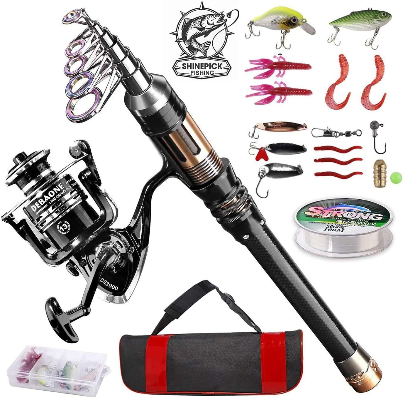 ShinePick Fishing Rod Kit, Telescopic Pole and Reel Combo Full 2.7M
