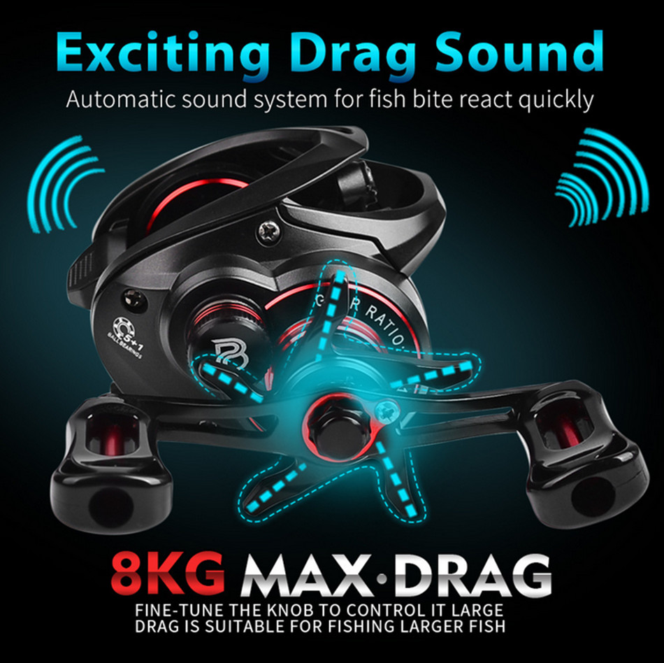 7.2:1 Gear Ratio Metal Fishing Baitcasting Reel Right Hand 8kg/18LB Max Drag