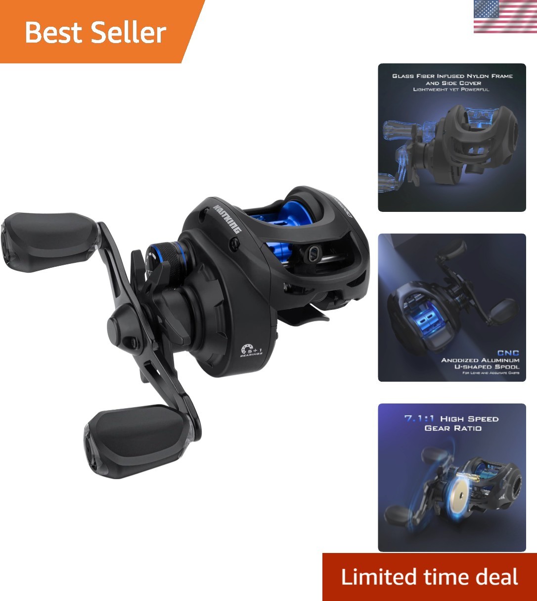 Centron Lite Baitcasting Fishing Reel – Lightweight, Glass Fiber Infused Nylo…