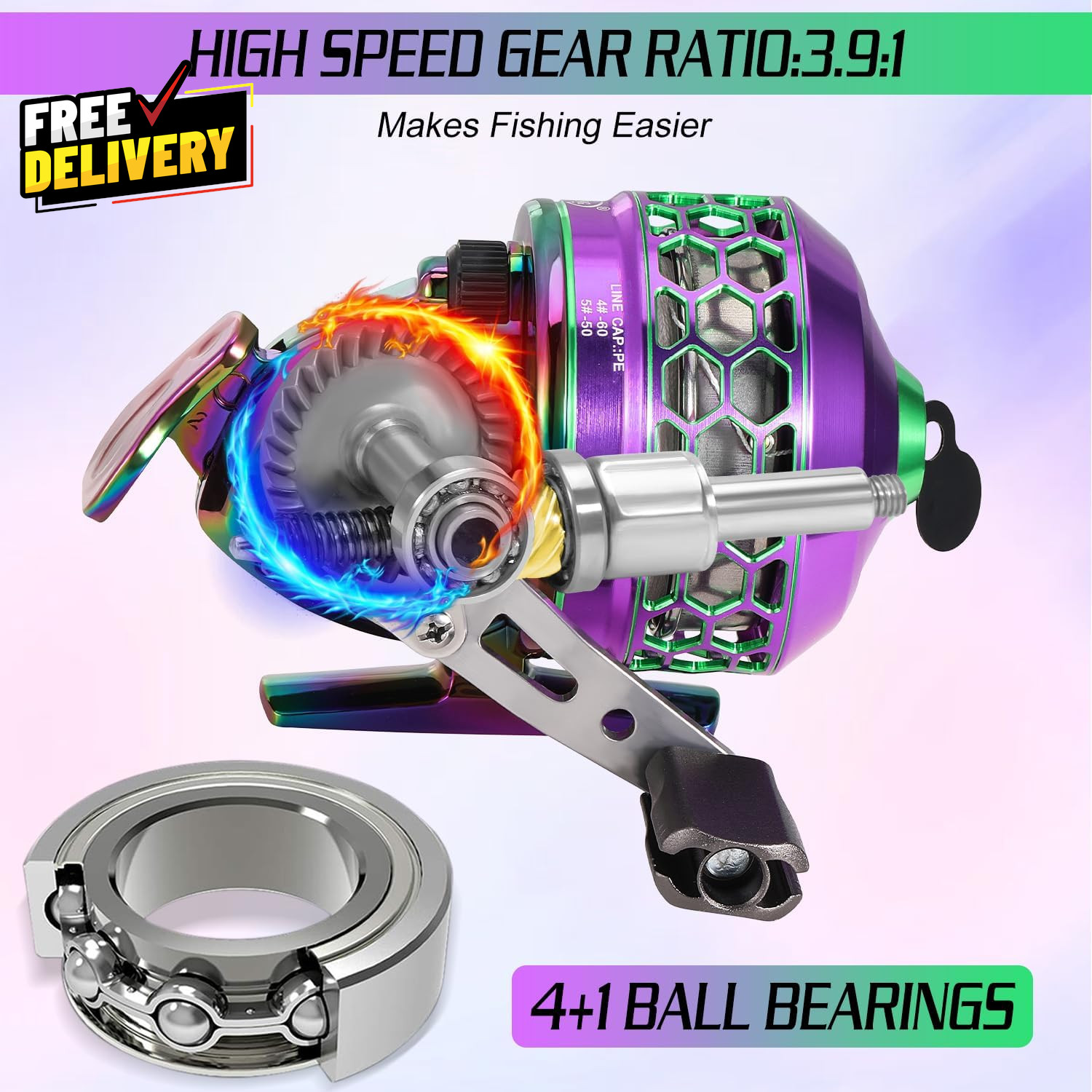 Spincast Fishing Reel High Speed 3.9:1 Gear Ratio Trouble-Free Push-Button B….
