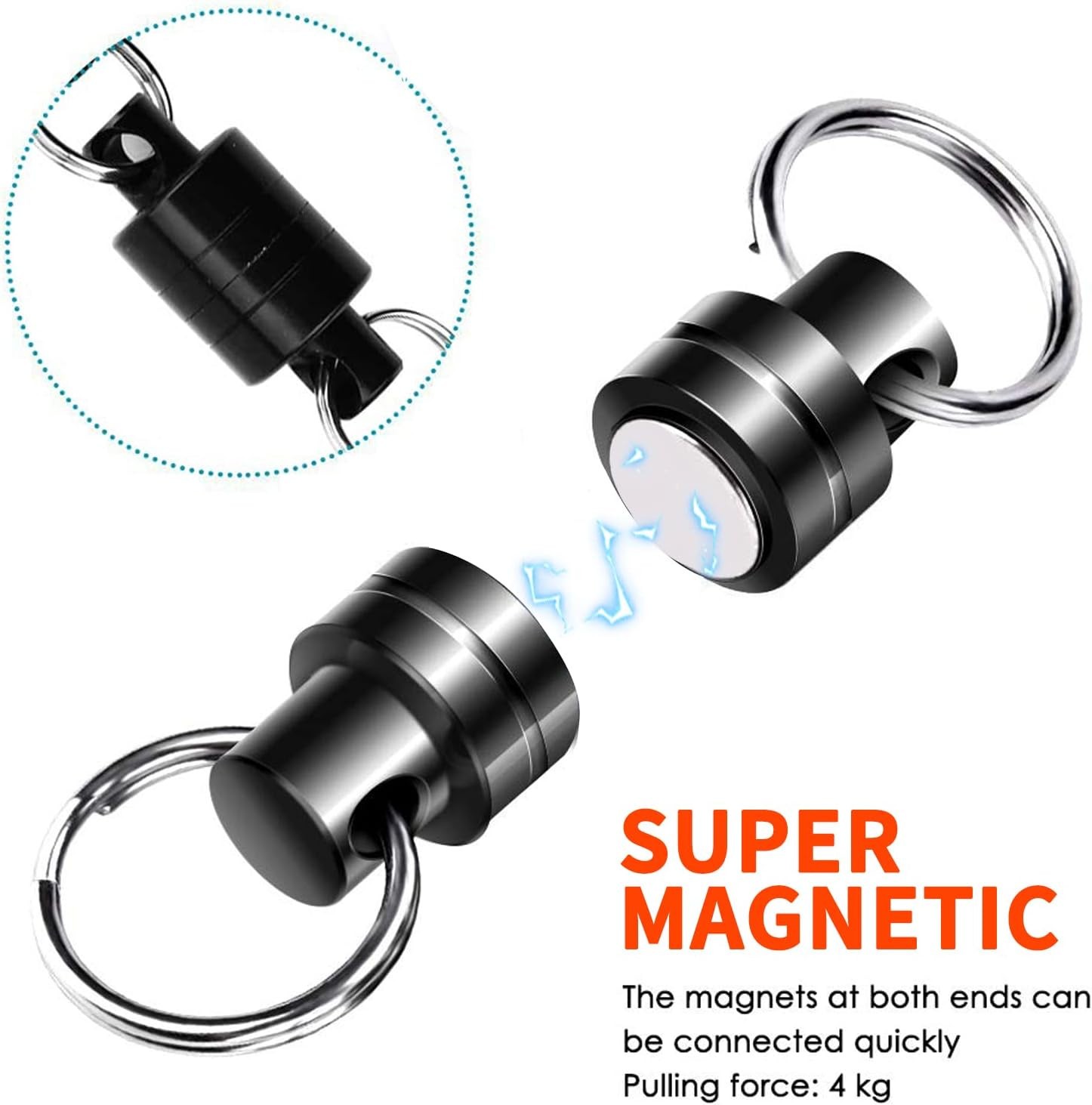 6″ Strong Dual Magnetic Carabiner Clip Key Ring 4Kg Lanyard Loop Fishing Camping