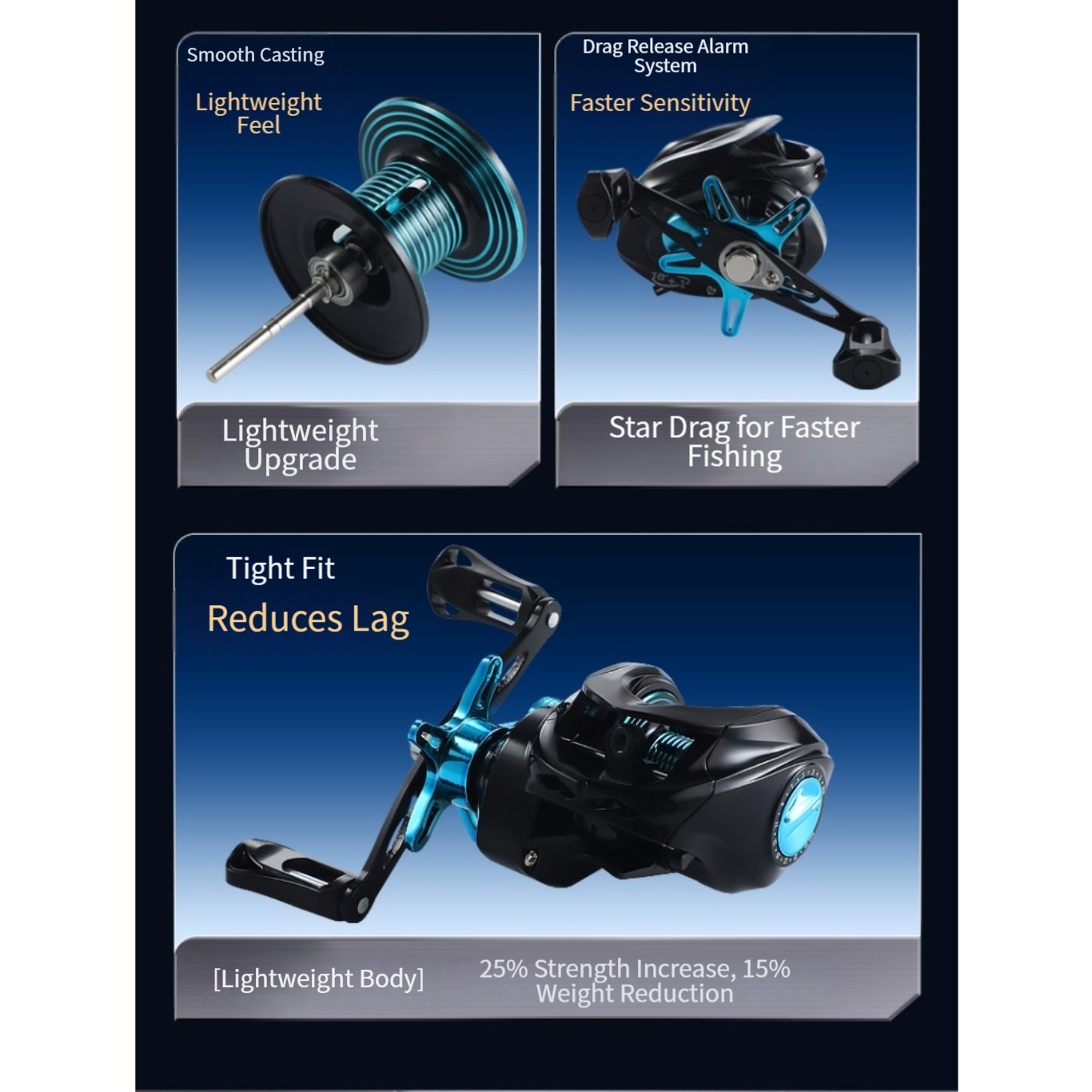 Drag Click Alarm Baitcasting Reel Anti-Backlash Metal Spool Low Profile