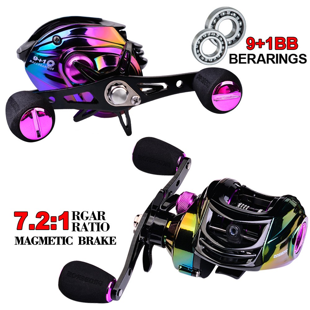 Fishing Casting Fishing Reel 9+1BB Ball Bearings Left/Right Hand 7.2:1 Retrieve