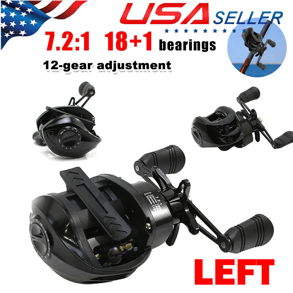 1X Fishing Baitcasting Reel 18+1BB 7.2:1 Gear Ratio Salt/Freshwater Left Hand US