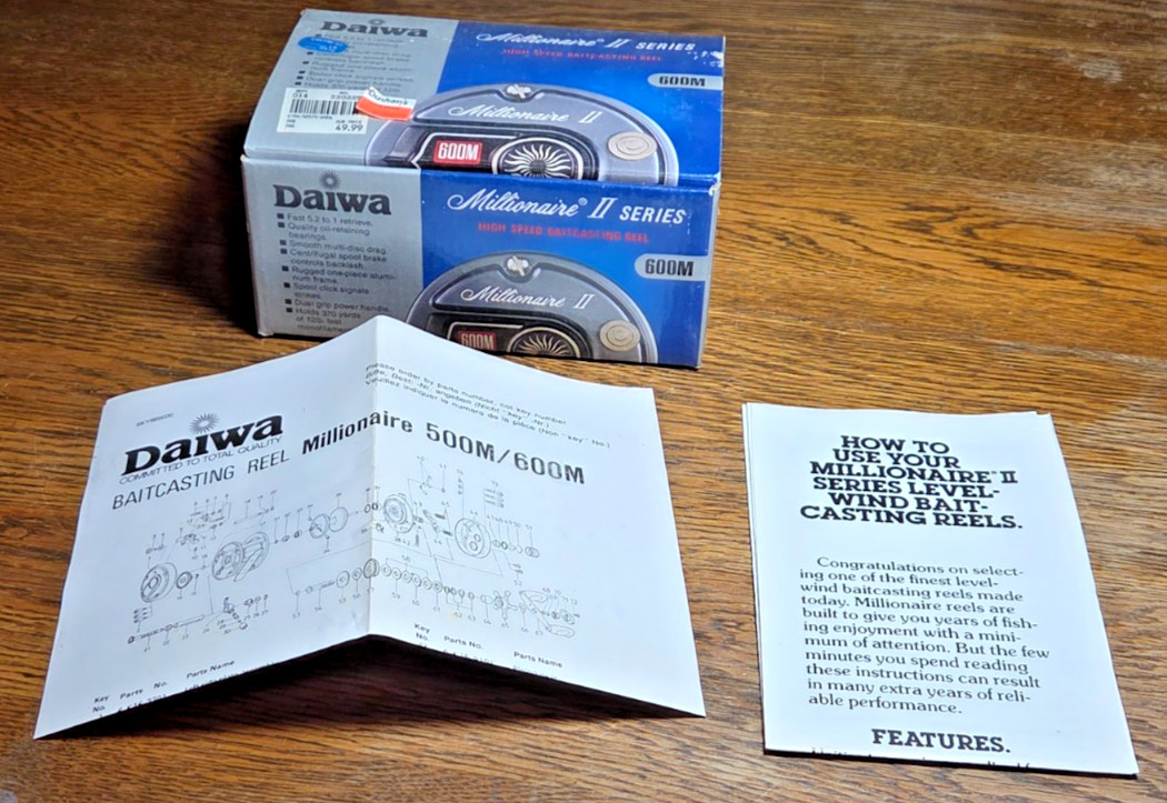 Daiwa 600M Millionaire II Baitcasting Fishing Reel Box, Manual, Papers