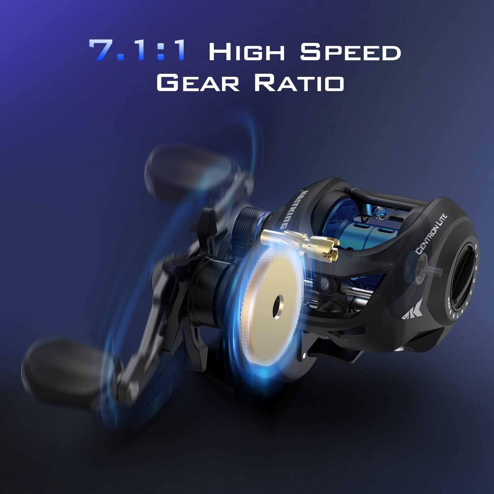 KastKing Centron Lite Baitcasting Fishing Reel, 7.1:1 Gear B:Black-Left-7.1:1