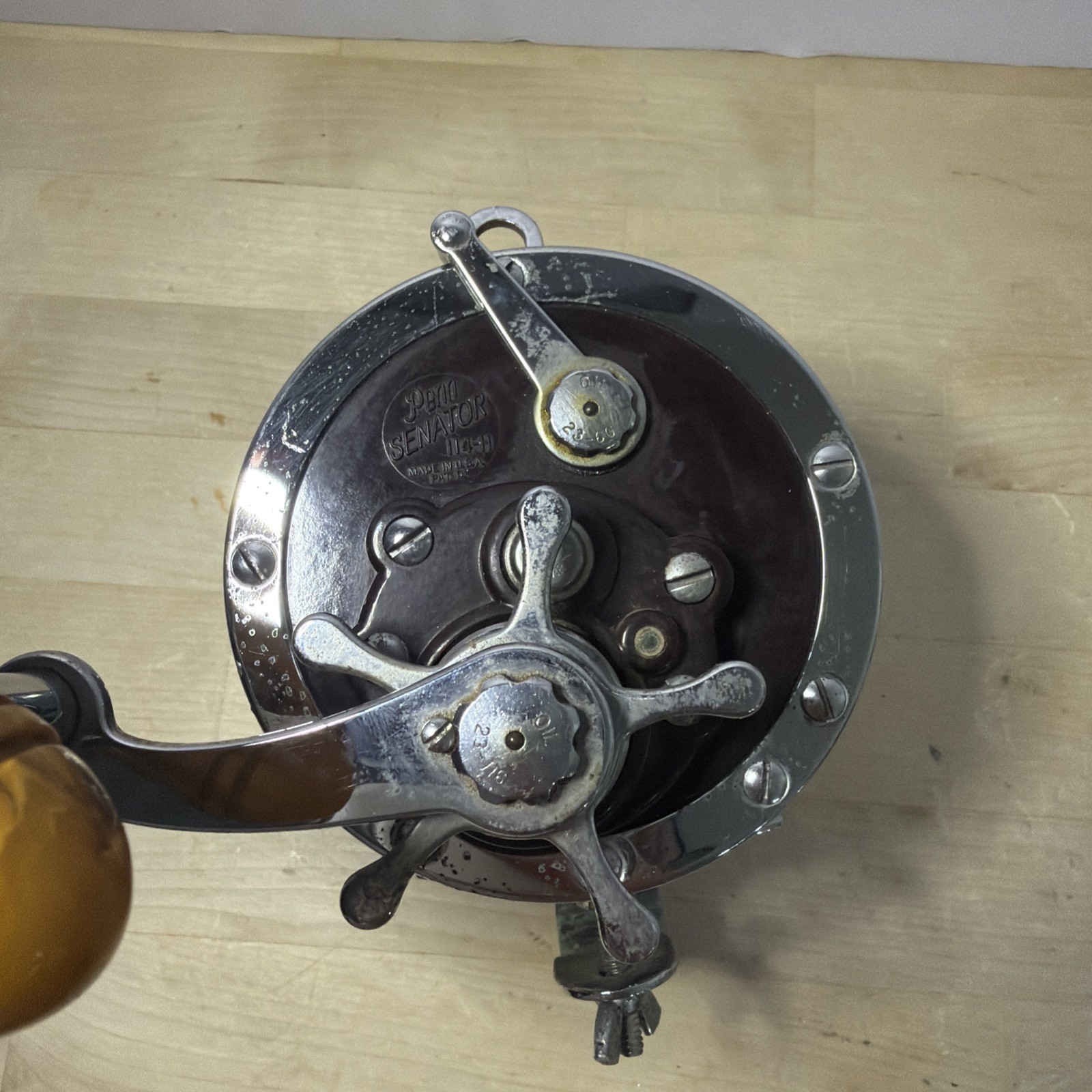 PENN Senator 114H 6/0 Made in USA With Rod Clamp Good Condition Vintage