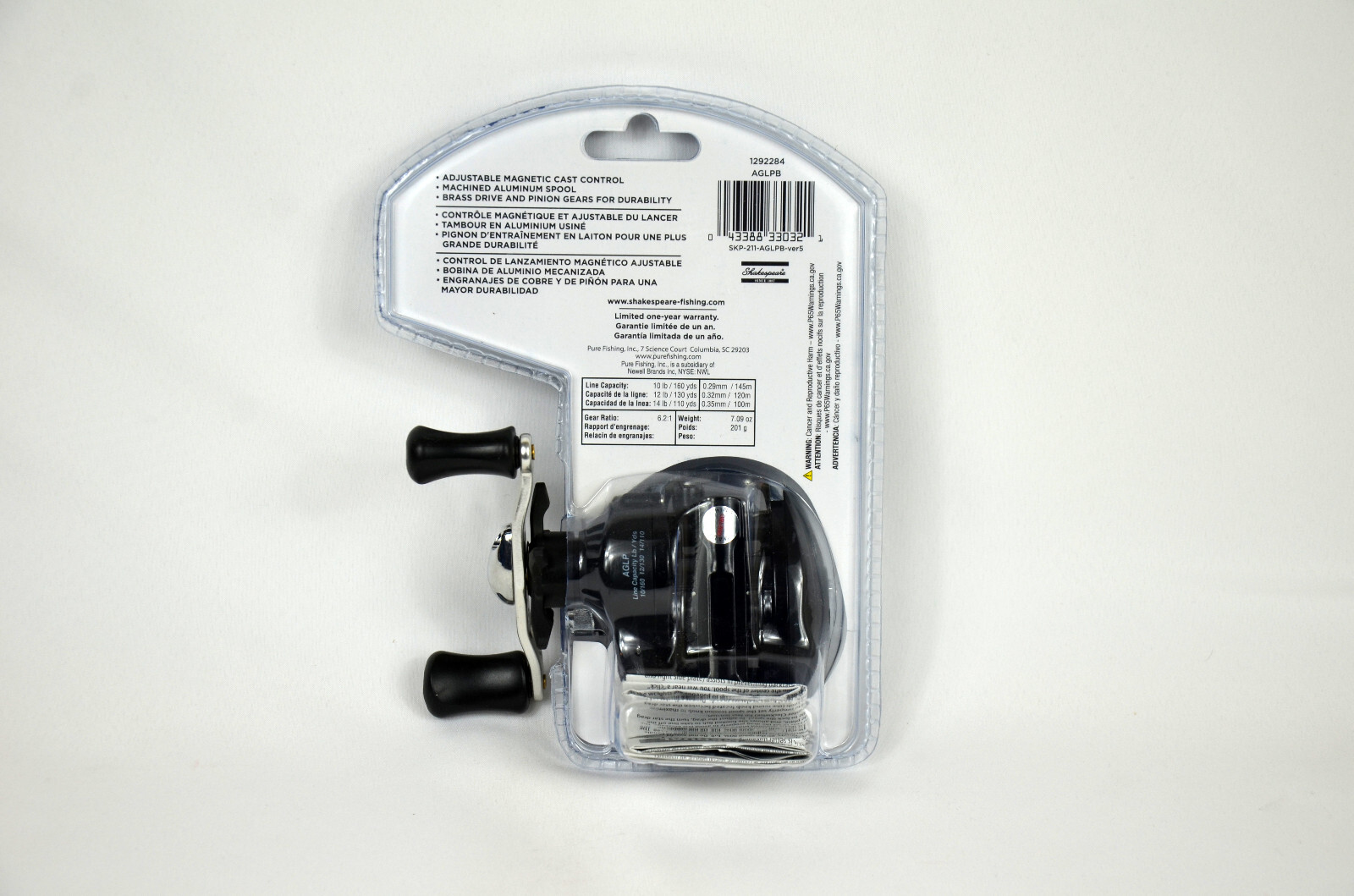 Shakespeare Agility AGLP Baitcasting Reel 6.2:1 Gear Ratio 3 Bearing System