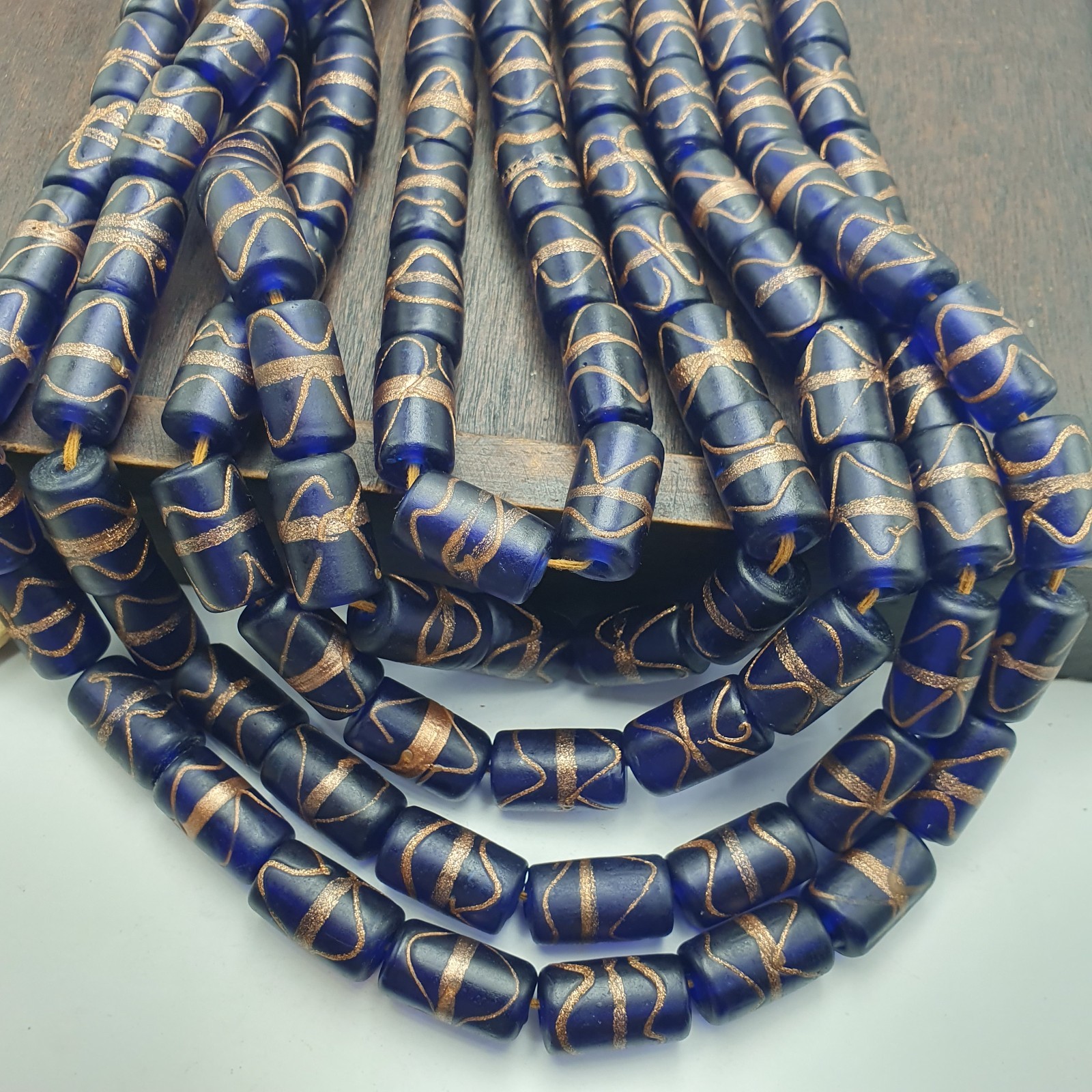 Vintage Venetian Style Blue Aventurine Glass Beads Strand African inspired Beads