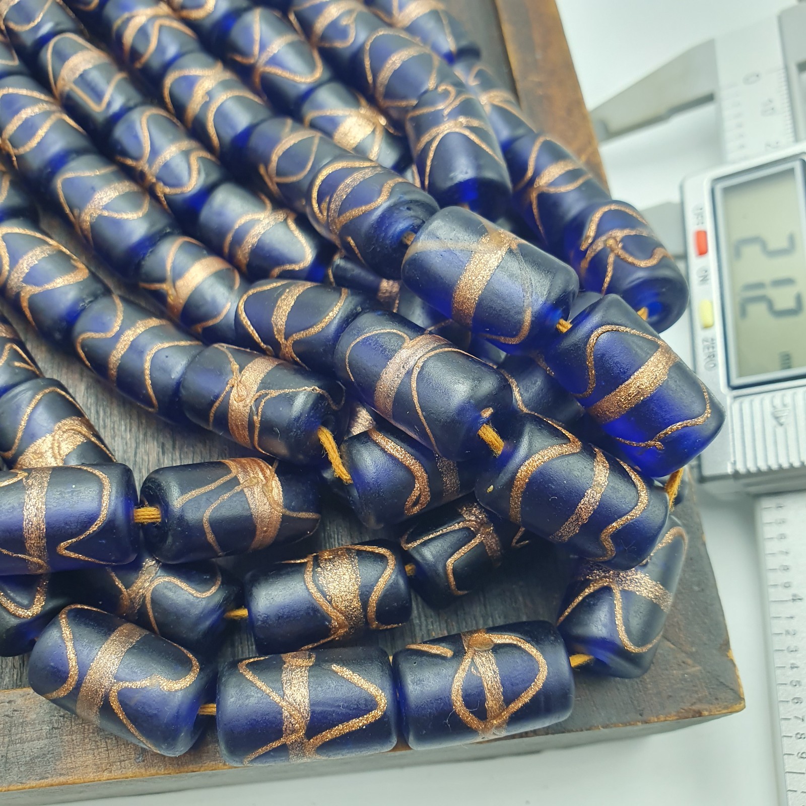 Vintage Venetian Style Blue Aventurine Glass Beads Strand African inspired Beads