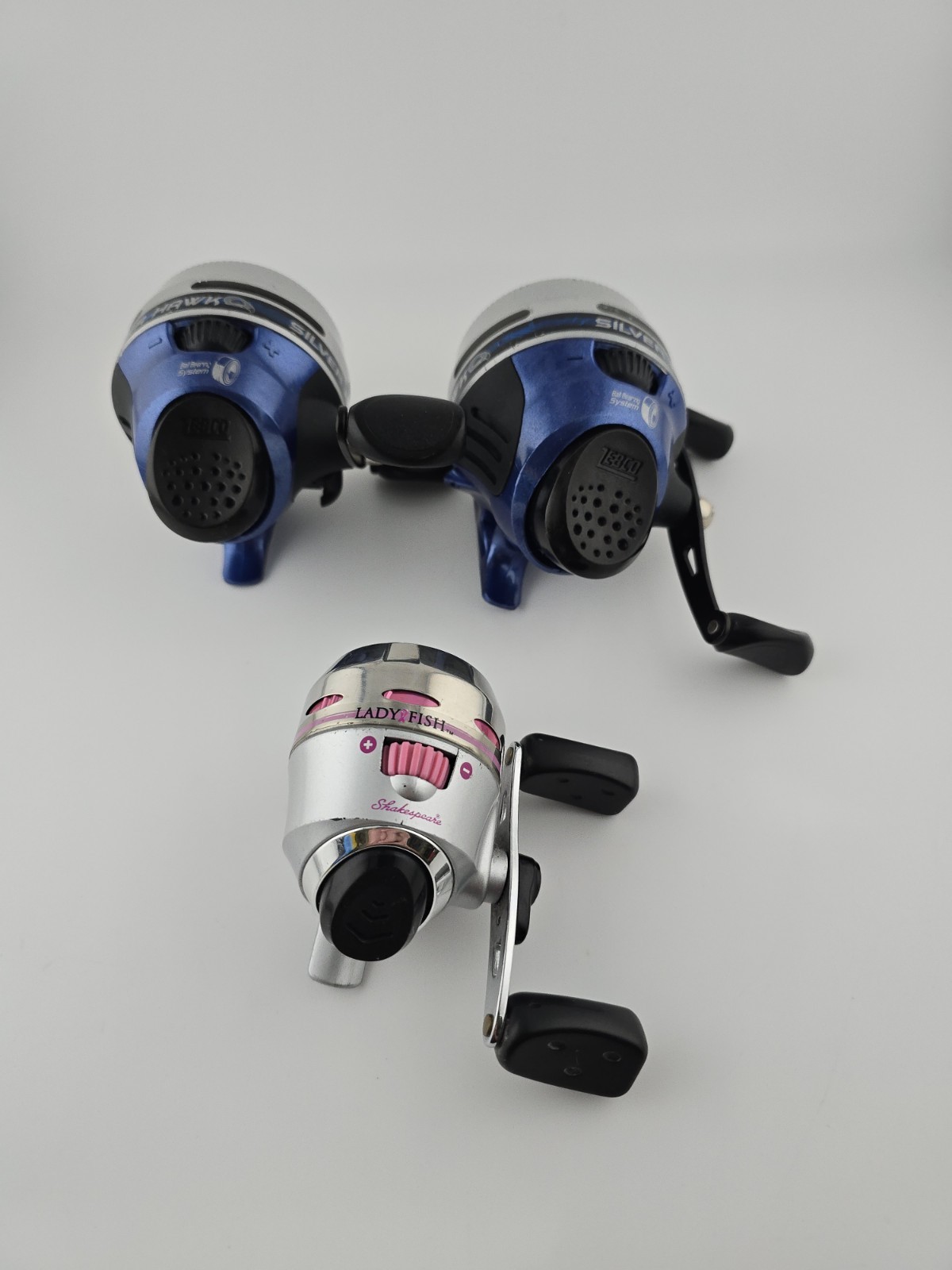 2x ZEBCO 606 Silver Hawks, One Shakespeare Lady Fish Spinning Reels