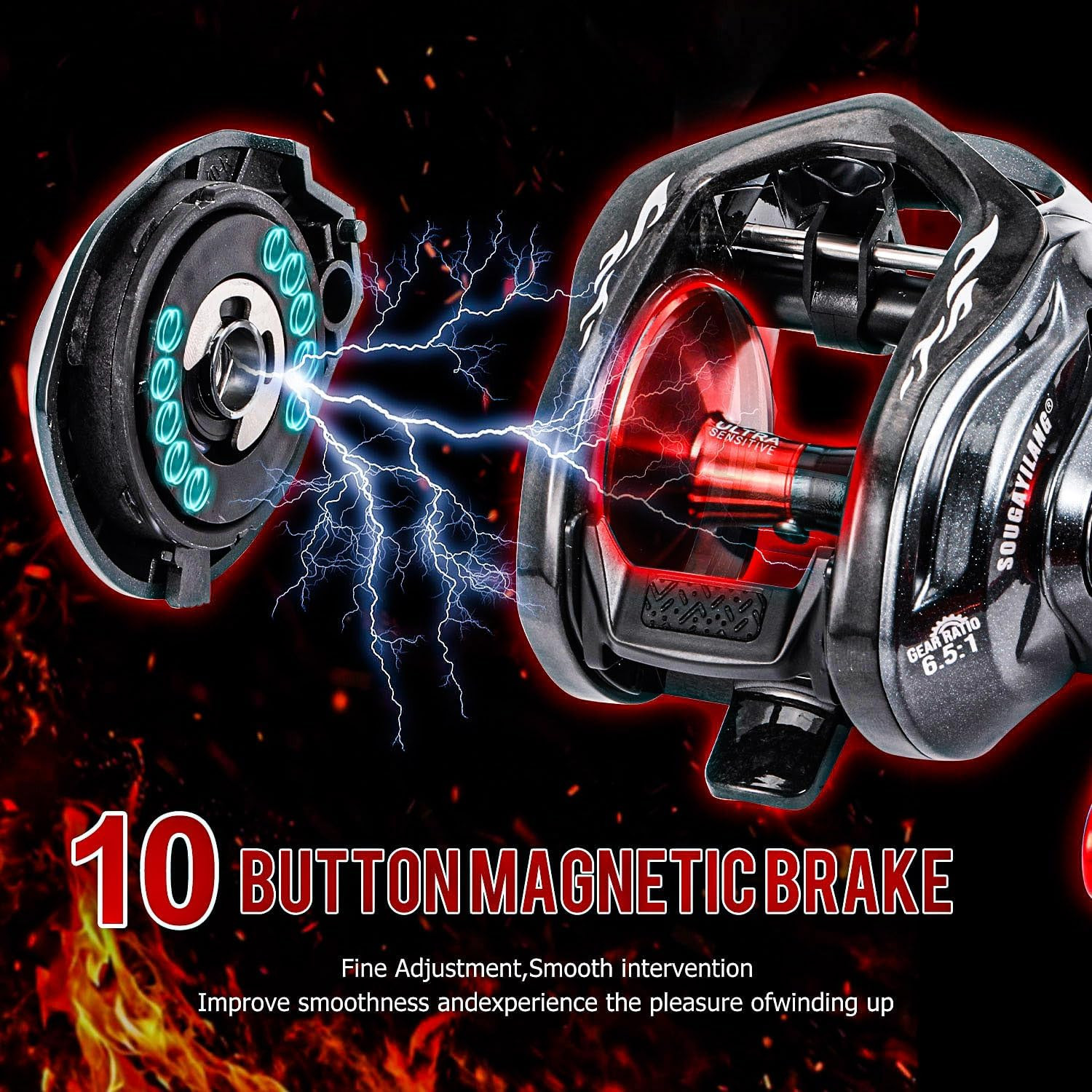 Baitcasting Reel, 7.0:1 Gear Ratio Super Smooth Power, 9 + 1 Shielded Ball Beari